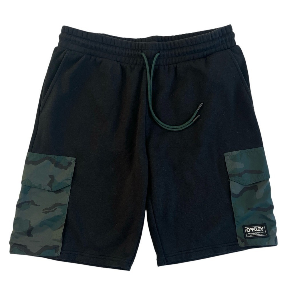 Oakley Relax Cargo Shorts Mens Large Black Camo Fleece FOA403669‎ Drawstring L